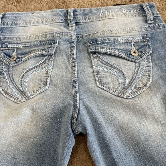 Ariya Jeans Womens 7 Short/Flare Flap Pockets Exclusively Curvy Denim NWT Grunge - Picture 11 of 13